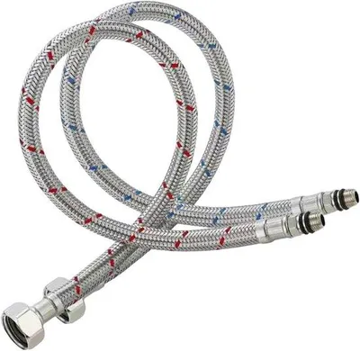 Produktbild von Flexibler Wasserhahn aus Edelstahl, 60 cm, M10 x 3/8, gewickelt, Wasserhahn-Anschlussstücke, Flexi-Rohre, für Küchen/WC-Mischwasserhahn.