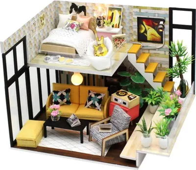 Image de Habarri | Maison Miniature - DIY Maison de Poupées - Maison en Bois avec Meubles et éclairage LED - Cadeau pour Enfants - Le Hygge Danois