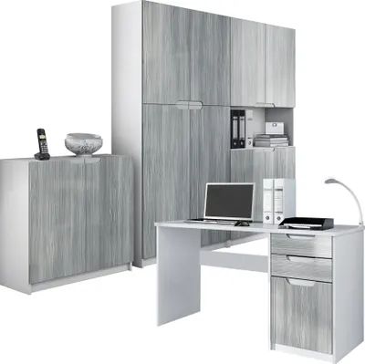 Produktbild von Vladon Büromöbel Arbeitszimmer komplett Set Logan,  Germany, Korpus in Weiß matt / Fronten in Avola-Anthrazit