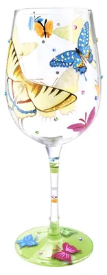 Immagine prodotto di Bicchiere da vino dipinto a mano - Farfalle colorate - 15 oz - Set di bicchieri - Servizio da tavola - Regalo unico - Bicchiere per bevande