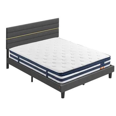 Produktbild von VASAGLE Polsterbett und 7-Zonen Taschenfederkernmatratze Set, mit Lattenrost, H3, 180 x 200 cm, Grau und Blau