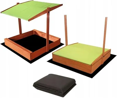 Produktbild von Imprägniert Sandkasten mit Dach mit Sonnenschutz mit UV-Schutz Sandbox mit Abdeckung mit Sitzbänken Sandkiste Sandkastenvlies Holz (Grün)