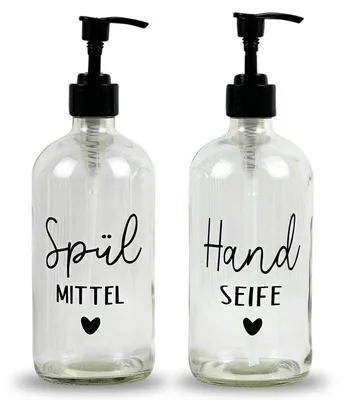 Produktbild von Seifenspender aus Glas, 500 ml – Schwarzer Pumpspender, Spülmittelspender für die Küche. Handseifenspender für das Badezimmer (Spülmittel + Handseife)