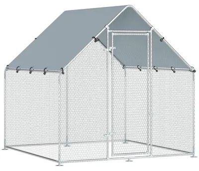 Obrázek produktu pro Kurník o rozměrech 2x2x2 metry, vyrobený z pozinkované oceli | Barva: stříbrná | Rozměry: 200x200x200 cm