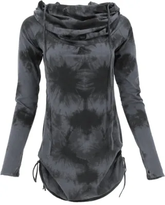Produktbild von Longshirt, Minikleid mit Weiter Schalkapuze - Grau/Batik, Damen, Schwarz, Baumwolle,Elasthan, Größe: L