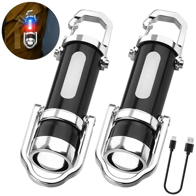 Produktbild von 2 Stück Superhelle Mini Schlüsselanhänger Taschenlampe Wasserdicht, 1200LM, Zu den Funktionen gehören UV-Licht, Teleskopzoom, Powerbank-Funktionalität