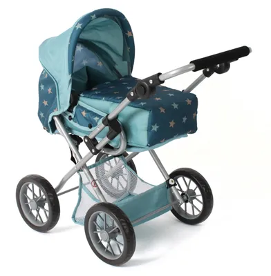 Produktbild von Bayer Chic 2000 Kombi-Puppenwagen Leni 3in1 | Kinderwagen mit Tragetasche, Buggy & Sportwagen | Höhenverstellbar 43-67 cm, ab 3 Jahren, Sterne türkis