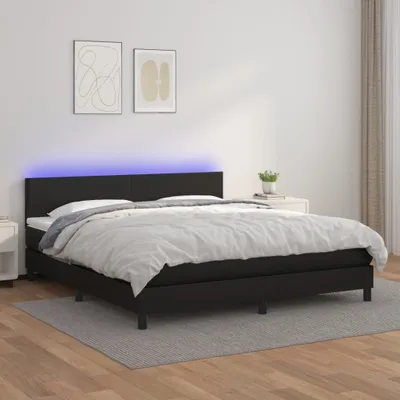 Produktbild von The Living Store Boxspringbett mit Matratze & LED Schwarz 180x200 cm Kunstleder