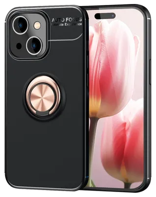 Image de Housse avec anneau pour iPhone 15 Plus Housse silicone pour téléphone portable Housse de protection Housse anneau rose or