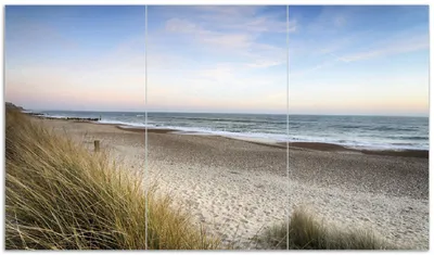 Produktbild von Wallario Herdabdeckplatte aus Glas, Größe 90 x 52 cm 3-teilig, Motiv Strandspaziergang im Urlaub an der Ostsee