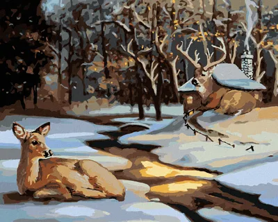 Produktbild von Zuty - Malen nach Zahlen - HIRSCHKUH UND HIRSCH BEIM SCHNEEBEDECKTEM HAUS (D. RUSTY RUST), 40x50 cm, mit Keilrahmen (bereits gespannt)
