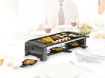 Produktbild von Princess 162840 Raclette 8 Grill und Teppanyaki Party, 8 Person(en), Schwarz, Rechteckig, Aluminium, 420 x 210 mm, Drehregler