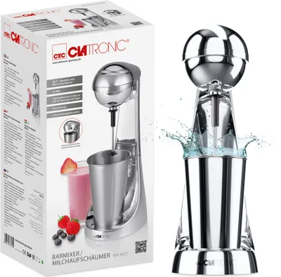 Produktbild von Clatronic Barmixer u. Milchaufschäumer in Einem | Smoothie Maker mit 650ml Edelstahlbehälter u. praktischem Becherhalter | 2 Stufen 65W | BM 3472