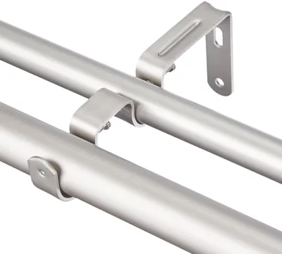 Image de Barre de rideaux double extensible Amazon Basics, avec embouts, diamètre 19 mm, longueur réglable de 183 à 366 cm, finition nickel
