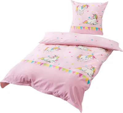 Produktbild von JACK by Bierbaum Kinder Biber Bettwäsche 2 tlg. 135x200cm Einhorn Rosa Unicorn Einhörner