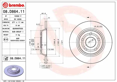 Produktbild von 2x BREMBO Bremsscheibe 08.D864.11 für FORD Focus Mk4 Turnier (HP) 41mm 271mm