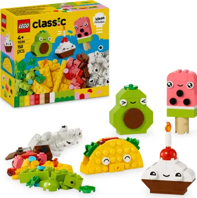 Produktbild von LEGO Classic Kreativer Snack Bauspaß, Spielzeug mit Essen für fantasievolle Rollenspiele, Bauset für Jungen und Mädchen ab 4 Jahren, Cupcake, Avocado, Eis am Stiel und Taco 11039