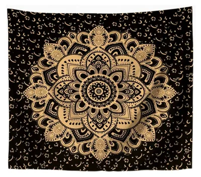 Produktbild von Wandbehang Mandala indisch 150x125 cm Schwarz Gold Polyester