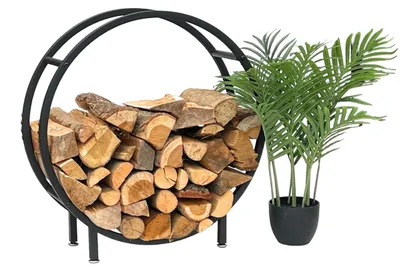 Zdjęcie produktu dla Stojak na drewno opałowe - Okrągły - Metal - 60 cm - Czarny