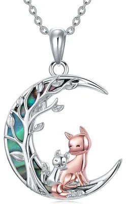 Produktbild von Halskette 925 Sterling Silber Fuchs Abalone Muschel Mutter Tochter Geschenk 27,9 x 19,8 mm