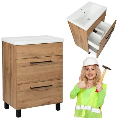 Produktbild von Astor | Waschbeckenunterschrank - mit Waschbecken - 61,5 X 86,5 X 41 Cm - 2 Schubladen - Braun - Keramik Waschbecken