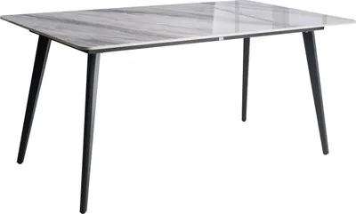 Produktbild von BELIANI Gartentisch Grau Sinterstein-Platte Marmor Optik Rechteckig 160x90 cm mit Schwarzem Metallgestell Moderner Outdoor Esstisch für 6 Personen