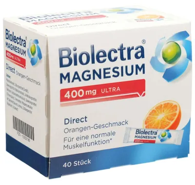 Obrázok produktu pre Biolectra Magnesium 400 mg ultra Direct granule s príchuťou pomaranča, 40 ks. Vrecúško