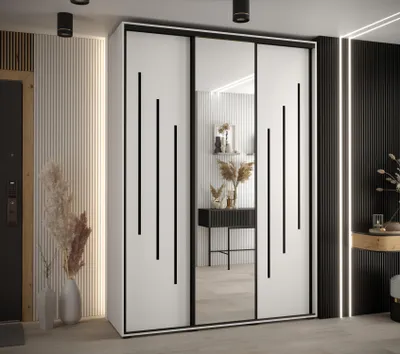 Produktbild von Kleiderschrank YVONA 9 - 170/45 cm, weiß/schwarz