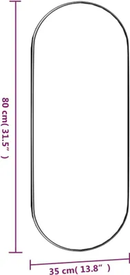 A diagram showing the dimensions of an oval mirror.