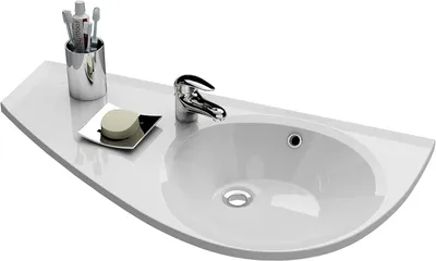 Eckwaschtisch 85x45 cm, Weiß, Wandmontage, mit Ablage und Überlauf