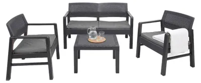 Produktbild von Outdoor-Lounge-Set Dauter, Gartengarnitur mit 2 Sesseln, 1 Sofa und 1Couchtisch, Sitzecke in Rattan-Optik mit Kissen, 100 %  Italy, Anthrazit