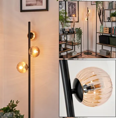 Produktbild von Garaguso Stehlampe aus Metall/Riffelglas in Schwarz/Bernsteinfarben
