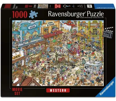 Zdjęcie produktu dla Puzzle Ravensburger „Western Filmset” 1000 elementów – klimatyczne puzzle