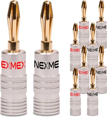 Produktbild von NEXMEX Bananenstecker 4mm schraubbar 24K vergoldet Lautsprecherkabel 10x Stecker