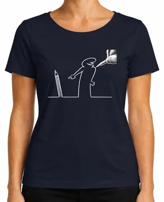 Imagen del producto de Camiseta para mujer, diseño "Strichmännchen" de Osvaldo Cavandoli, estilo animación, color azul marino, talla XL