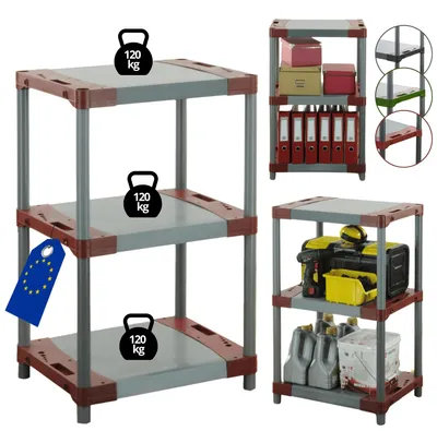 Produktbild von MODO24 Kunststoffregal, 3 Ablagen, 120kg/Boden, Schwerlast, Steckregal, Lagerregal, Plastikregal, Werkstatt, 98x60x46?cm, Rot, JUPITER