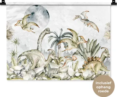 Produktbild von MuchoWow® Wandteppich Wandbehang Dinosaurier - Kinder - Dschungel - Grün - Tiere - Natur 60x45 cm Tapisserie Dekoration Wandtuch - Das Schlafzimmer