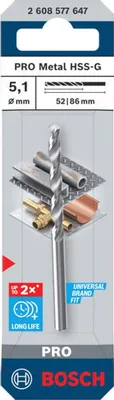 Image de Foret hélicoïdal Bosch PRO Metal HSS-G, 5,1 x 52 x 86 mm
