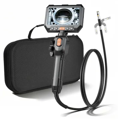 Image de VEVOR Caméra Endoscopique 180° 2 Voies Endoscope Double Objectif Caméra Inspection pour Canalisation Automobile avec Éclairage, Sonde IP67 6,2 mm, Écran IPS HD 5 pouces, Zoom 8x, Câble Serpent 1,5 m