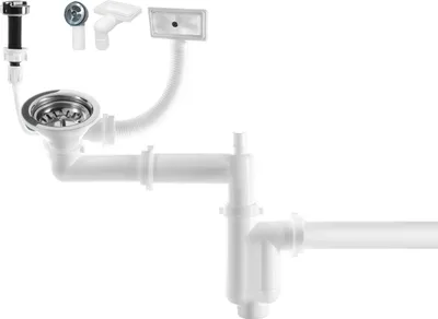 Produktbild von Manestein Ablaufgarnitur, Küchenspülenablauf-Set, Siphon mit Überlauf, mit Auto Spülen-Siebkorbventil 3,5", für Einbeckenspülen, mit Anschluss an Wasch- oder Spülmaschinen