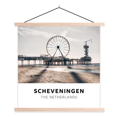 Produktbild von MuchoWow® Textilposter Niederlande - Riesenrad - Strand 120x120 cm mit holzfarbenen Rahmen - Textil-Poster