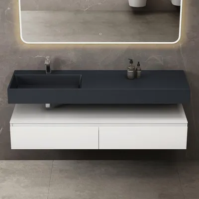 Immagine prodotto di doporro Mobile Bagno Sospeso 150cm Bianco Opaco con Lavabo, Lavabo Sospeso con Mobile Salvaspazio 2 Cassetti Chiusura Soft Close, Seria Up