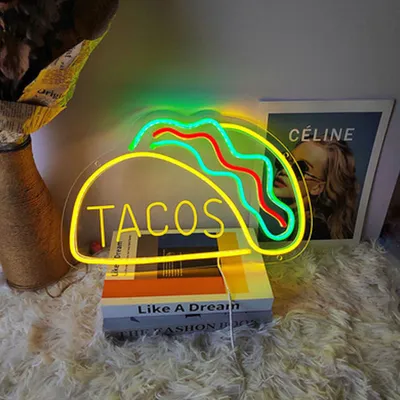 Produktbild von Werbeschild Neonschild Dekolicht Wandlampe Designerlampe Formlampe Wandleuchte für das Esszimmer Luminous Advertisement TACOS