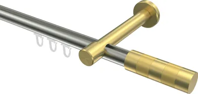 Produktbild von Interdeco Innenlaufstange / Gardinenstange mit Innenlauf Edelstahl-Optik / Messing-Optik, Typ Prestige Mavell (Zylinder Bicolor), 20 mm Ø 1-läufig, 420 cm