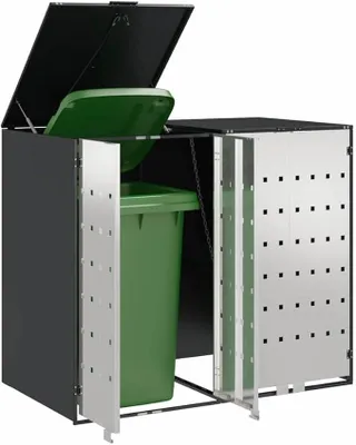 Produktbild von Mülltonnenhaus Außen mit Deckel und Türen, Wagenmüllbehälter für 2 Behälter 136 x 77,5 x 115,5 cm Stahl, Mülltonnenschuppen Mülltonnenverkleidung Müllcontainer für Mülltonnen, Garten LH2A