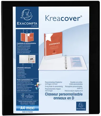 Produktbild von Exacompta Ringbuch Krea Cover 4 D-Ringe 30mm DIN A4 Überbreite Schwarz
