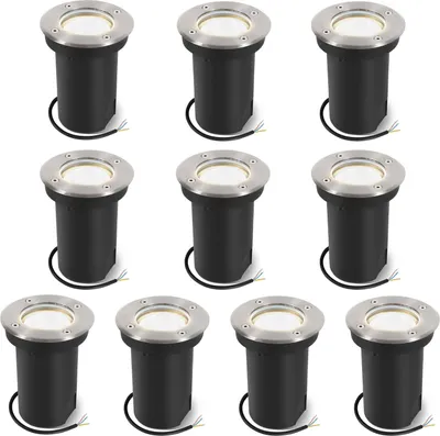 Immagine prodotto di Clanmacy 10x 3W Faretto da terra orientabile IP67 per esterni, faretto da incasso a LED, faretto da terra, lampada da terra, bianco neutro - corpo in argento