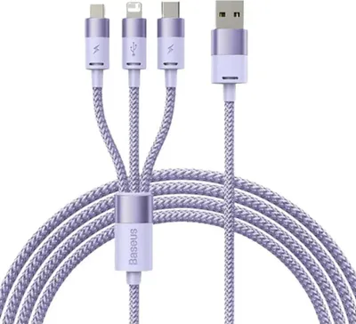 Zdjęcie produktu dla Kabel USB 3w1 Baseus StarSpeed, USB-C + micro USB + Lightning, 3,5A, 1.2m (fioletowy)