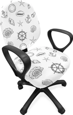 Produktbild von ABAKUHAUS Sea Shells Bürostuhl Schonbezug, Nautical Muster, dekorative Schutzhülle aus Stretchgewebe, Weiß und Dunkelgrau