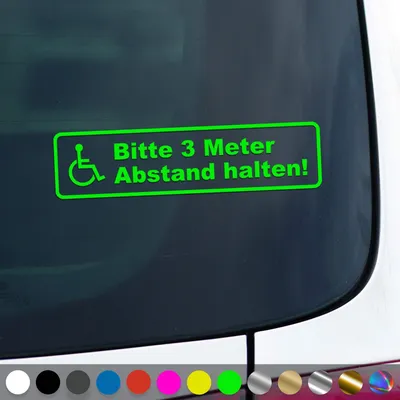 Produktbild von PantherPixel Bitte 3 Meter Abstand Aufkleber Schwerbehinderung Sticker Auto Geschenkidee Farbe Neon-Grün